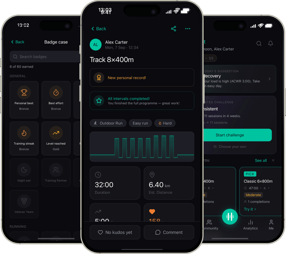 Setlist app — badges, interval activity detail and home feed