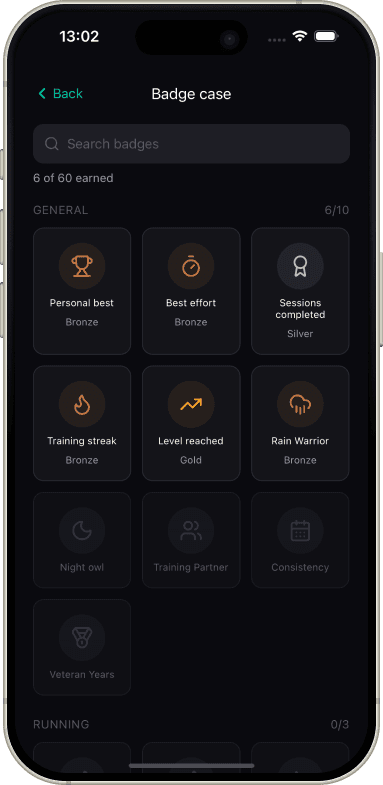 Badge case with earned achievements
